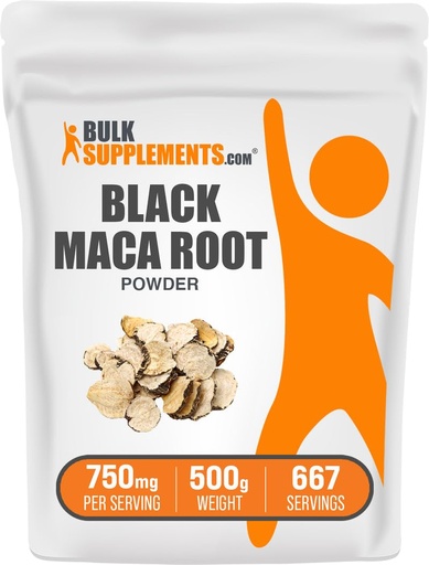 [BRSROZQ6CUFAI23D] BulkSupplements.com Black Maca Powder - Black Maca Root Supplement, Herbal Supplement for Men & Women - Vegan, Gluten Free, 750mg per Serving, 500g (1.1 lbs) (Pack of 1)