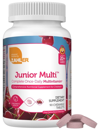 [BRSWIEA6CABBUADO] Zahler Junior Multi - Children's Complete Multivitamin for Busy Families - 23 Vitamins & Minerals to Support a Healthy Body - Kosher, Non-GMO & Gluten-Free - Cherry, 90 Chewable Tablets