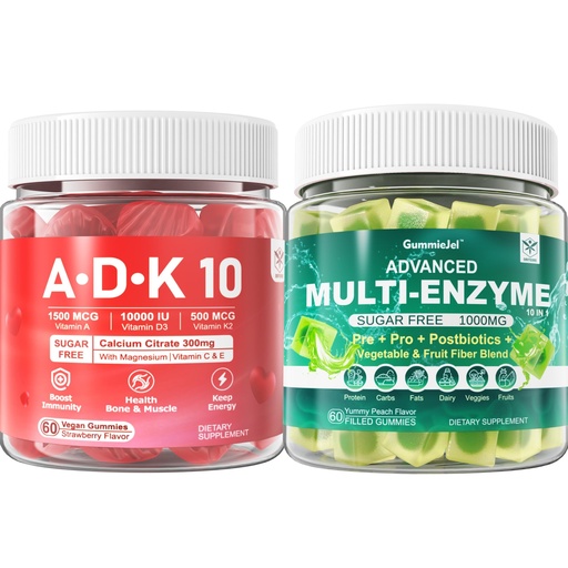 [BRSROC33OUIR63Y2] Digestive Enzymes Gummies 1000mg Chewable - Break Down Food Quickly, 90 Billion CFU, Probiotic, Postbiotic, Prebiotic & Fiber Blend & Vitamin ADK Gummies + Calcium Magnesium Zinc Supplement