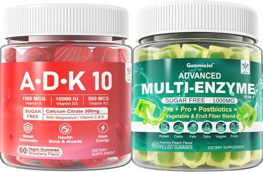 [BRSROC33OUIR63Y2] Digestive Enzymes Gummies 1000mg Chewable - Break Down Food Quickly, 90 Billion CFU, Probiotic, Postbiotic, Prebiotic &amp; Fiber Blend &amp; Vitamin ADK Gummies + Calcium Magnesium Zinc Supplement