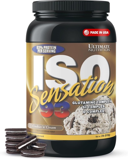 [BRSWIYAMCUMQECY5] Ultimate Nutrition Whey Protein Isolate Powder with Glutamine Complex, ISO Sensation 93 - Whey Protein Powder with Added Colostrum for Enhanced Recovery, Immunity & Gut Health - Cookies N Cream, 2lbs