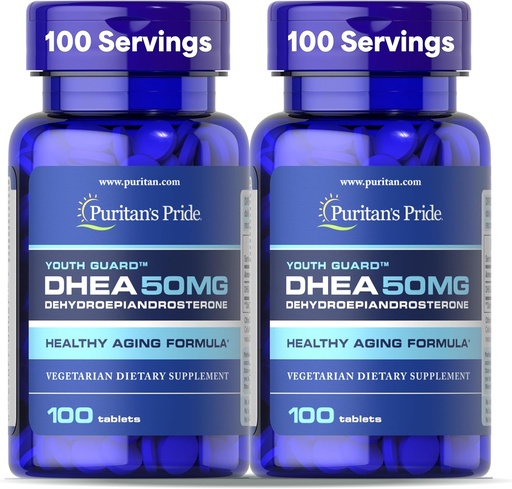 [BRSRMZQQCIBWYGTH] Puritan's Pride Youth Guard DHEA for Women and Men 50mg, Dietary Supplement for Healthy Aging, 3 Month Supply, 100 Tablets, 2 Pack
