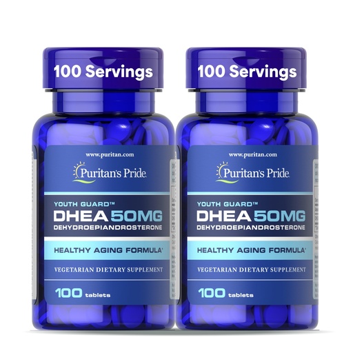 [BRSRMZQQCIBWYGTH] Puritan's Pride Youth Guard DHEA for Women and Men 50mg, Dietary Supplement for Healthy Aging, 3 Month Supply, 100 Tablets, 2 Pack