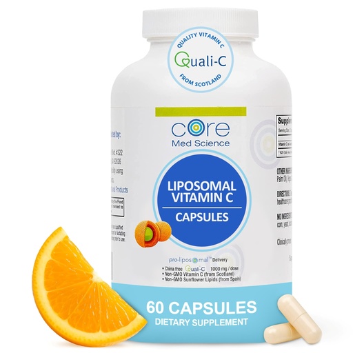 [BRSW2GT2BYMWMEL5] Core Med Science Liposomal Vitamin C 1000mg, 60 Capsules - Non-GMO Natural Liposomal Vitamin C Supplement that Promotes Healthy Skin - Immune System Booster for Adults, Supports Collagen Formation