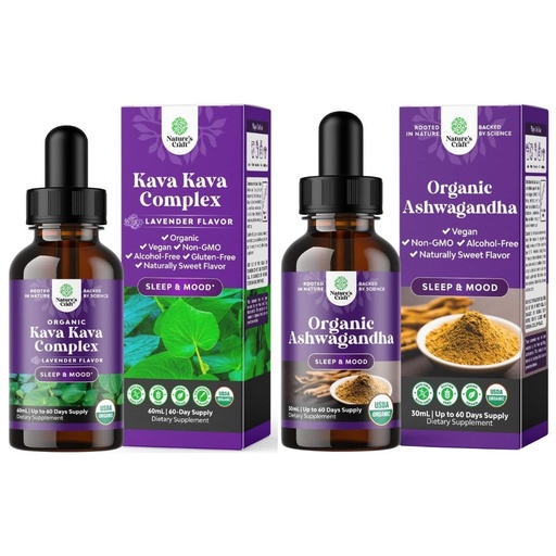 [BRSROCYFDEHGY2TH] Bundle of Potent Liquid Kava Kava Drops Supplement with Kavalactones for Better Sleep and USDA Organic Ashwagandha Liquid Drops - Ashwagandha Root Extract for Stress and Mood Support for Adults
