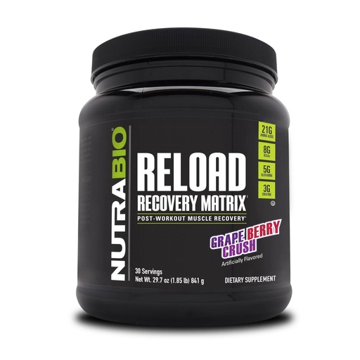 [BRSWGBAPAACBS3TZ] NutraBio Reload - Powerful Muscular Recovery Formula - Post-Workout Supplement - 3G Creatine - 8G BCAAs - 5G Glutamine - 30 Servings, Grape Berry Crush