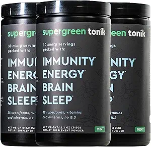 [BRSWYCA2CN5BOADJ] 100% Natural Greens Superfood Powder – Daily Supplement with 38 Superfoods, Vitamins and Minerals – Supports Energy, Stress and Immunity – 30 Day Supply – 360 Grams (3 Tubs)