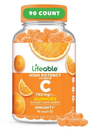 [BRSW2ZQDCUMG2CLL] Lifeable Vitamin C Gummies for Adults | 750mg | Great Tasting Orange Flavor VIT C | Vegan Non GMO Vitamin C Chewable | for Immune Support | 90 Gummies