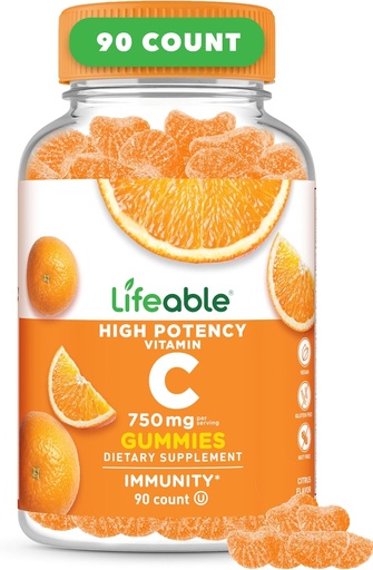 [BRSW2ZQDCUMG2CLL] Lifeable Vitamina C Gummies for Adults TEN 750mg TENIDO Great Tasting Orange Flavor VIT C TEN Vegan Non GMO Vitamina C Chewable Silencio para Immune Support TEN 90 Gummies