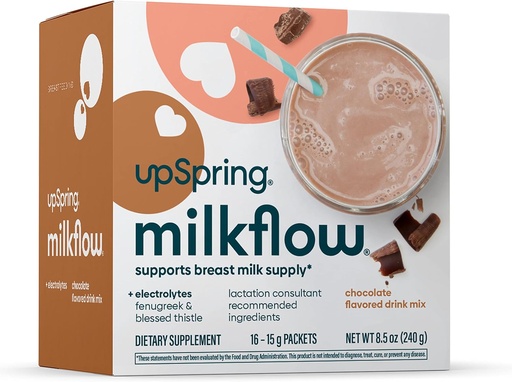 [BRSWYGI6CN6Q4AA3] UpSpring Milkflow Electrolyte Breastfeeding Supplement Drink Mix with Fenugreek | Chocolate Flavor | Lactation Supplement to Promote Healthy Breast Milk Supply & Restore Electrolytes | 16 Drink Mixes