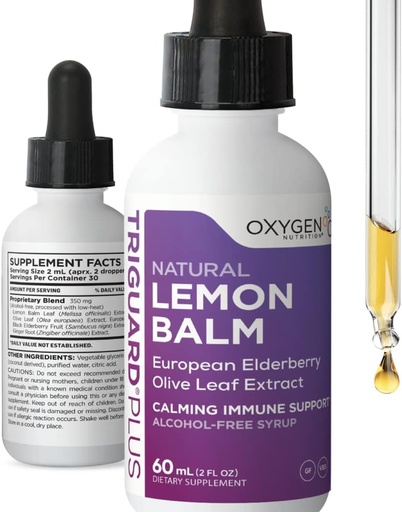 [BRSW2HD7CMIRQGTB] TriGuard Lemon Balm Plus - Lemon Balm Extract, Elderberry, Olive Leaf Extract Tincture 2 fl oz | For Calming, Stress Relief, Immune Support and Inflammation | Alcohol-Free, Non-GMO, Made in USA