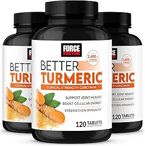 [BRSW2C33PMCWGFY4] FORCE FACTOR Better Turmeric 3-Pack Joint Support Supplement Featuring HydroCurc Turmeric, Clinical Strength Joint Support, 360 Tablets, White Packaging