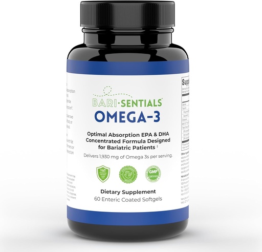 [BRSROATQCQCRQYDK] R-Kane Nutritionals Barisentials Omega-3 Supplement - 1,930mg EPA & DHA Per Serving- Designed for Bariatric Patients- High Absorption MAG-03 Technology - 60 Coated Softgels (1-Month Supply)