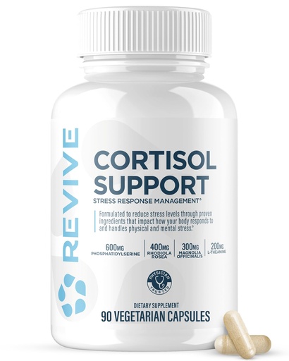 [BRSROAQ3O4HRQFA3] Revive MD Cortisol Manager, 90 Vegetarian Capsules - Cortisol Supplement w/Magnesium & L-Theanine Support Health, Focus, Energy, Fatigue, & Adrenal Gland Function - Vegan & Gluten-Free (30 Servings)