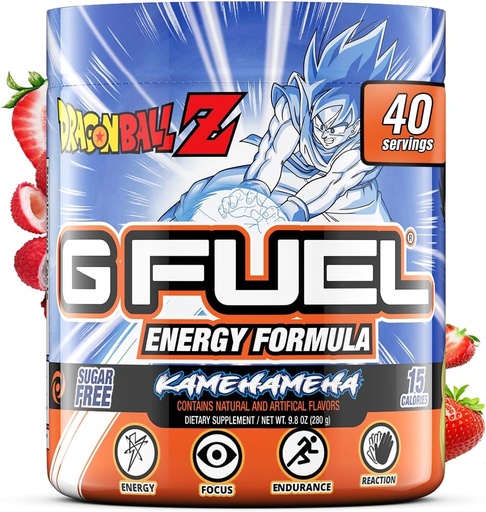 [BRSRMHQRCNYR6G3K] G Fuel Dragon Ball Z Energy Drinking Powder,预研咖啡因混合剂用于游戏,无糖聚焦氨基,维生素+抗氧化剂,9.8oz(草莓Lychee,40 services)