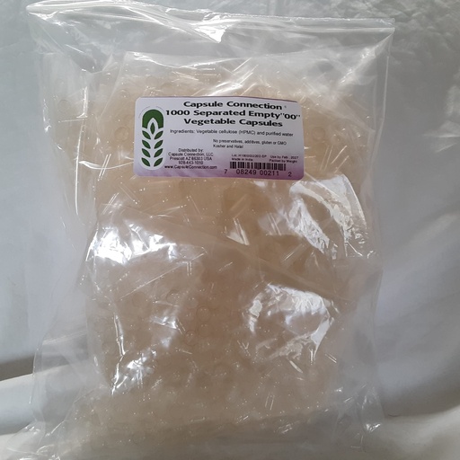 [BRSWIZ3YAB7QICLK] Capsule Connection 1000 Separated Empty Vegetable Capsules, 00" Size, Vegan & Vegetarian resealable Bag