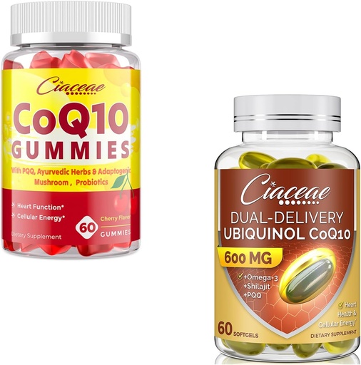 [BRSRAGDQOANWC3IZ] Ubiquinol CoQ10 600 MG 60 Softgels Bundle with CoQ10 Gummies 400 MG 60 Count