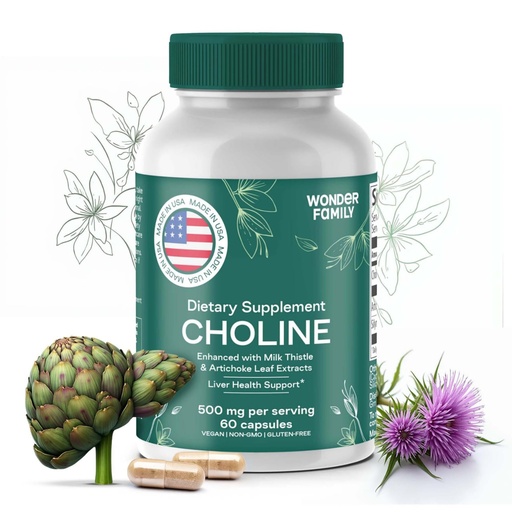 [BRSRAZYQDMAROE35] Choline Bitartrate 500MG - Premium Choline Supplements - Liver Support Supplement & Gallbladder Supplements - Colina Suplemento 500 mg Orgánica - Brain Vitamin for Memory and Focus - 60 Choline Caps