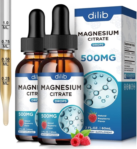 [BRSROZICOYCQEC3K] (2 Pack) Magnesium Citrate Liquid Magnesium Drops Supplement 500mg-Support Stress Relief, Bone, Muscle, Mood, Sleep-4 Fl Oz, Vegan, Raspberry Flavor