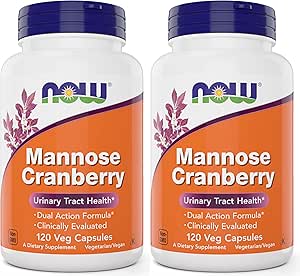 [BRSROYICBN6AO2TF] NOW Foods Mannose Cranberry, 120 Capsules (Pack of 2) - with PAC - 450mg dMannose, 250mg Whole Cranberry - Urinary Tract Health* - Vegan Friendly Supplement, Non-GMO