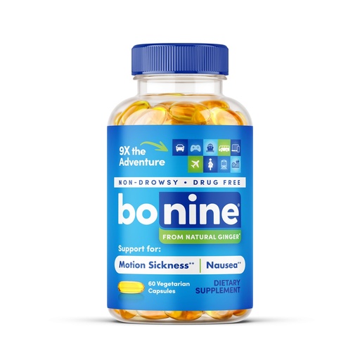 [BRSROHTYOIHRU2TV] Bonine Ginger Root Extract Liquid Capsules - Non-Drowsy Motion Sickness Relief - 40 mg Ginger Supplement for Morning Sickness & Nausea Relief - Cruise Ship Essentials - 60 Capsules
