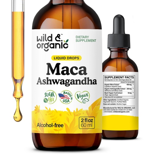 [BRSROYYBDJ5G2C3K] Wild & Organic Maca Ashwagandha Drops for Men and Women - Peruvian Maca Root and Ashwagandha Tincture for Overall Support - Vegan, Sugar & Alcohol-Free Extract Supplement - 2 fl oz