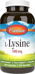 [BRSWECQ2BECGOD3G] Carlson - L-Lysine, 500 mg, Supports Healthy Tissue & Muscle Development, 300 capsules