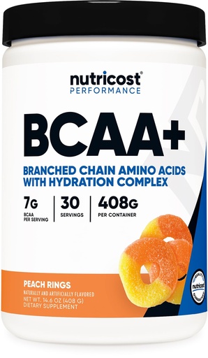 [BRSRAZL5DICGOEYU] Nutricost BCAA + Hydration Powder (Peach Rings) 30 Servings - Branched Chain Amino Acids with Hydration Complex - Gluten-Free, Non-GMO