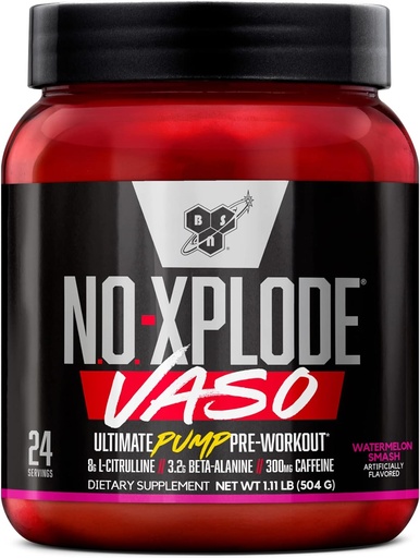 [BRSW2GQOO4HGME3X] BSN N.O.-XPLODE Vaso Pre Trening pulver med 8g L-Citrullin og 3,2 g Beta-Alanin og Energi, Flavor: Vannmelon Smash, 24 serveringer