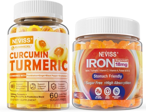 [BRSRAHAECIHGOADX] Sugar Free Turmeric Curcumin Filled Gummies 550mg for Adults,Vegan Iron Gummies Supplement with Vitamin C