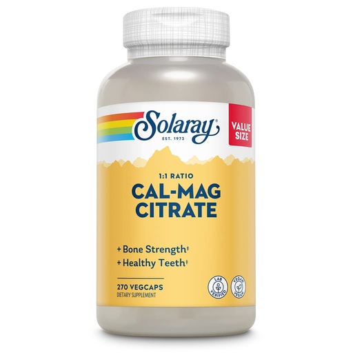 [BRSRMAY2CIBB6AY2] Solaray Calcium Magnesium Citrate 1000mg 1:1 Ratio, Bone Strength Supplement, Muscle, Nerve and Bone Health Support, Chelated for High Absorption, 60-Day Guarantee, 45 Servings, 270 VegCaps