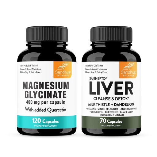 [BRSRABI5O4BQEH3U] Sandhu's Magnesium Glycinate with Quercetin & Liver Support Capsules | Supports Quality Sleep, Relaxation & Liver Health Support