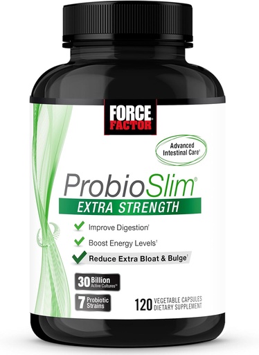 [BRSWY2YLCB7A2CA3] FORCE FACTOR ProbioSlim Extra Strength Probiotics for Women and Men with 30 Billion CFUs of Probiotics for Digestive Health, Bloating Relief, and Gut Health, with Prebiotic Fiber, 120 Capsules