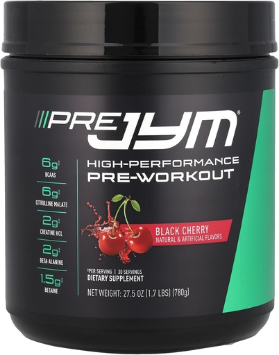 [BRSW2YYFOAOWOEQ4] JYM Supplement Science Pre JYM Black Cherry Pre Workout Powder for Men &amp; Women, BCAAs, Nootropics, Creatine HCI, Citrulline, Beta-Alanine, Betaine, Taurine, Huperzine, 30 Servings