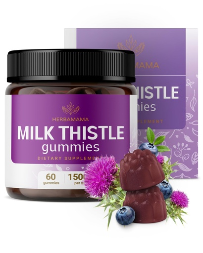 [BRSRMEIZAAFBYFAY] HERBAMAMA Milk Thistle Supplement – 1500mg Milk Thistle Gummies for Liver Detox* & Anitoxidant Support – Liver Support Supplement – Vegan Liver Health* Gummies - 60 Count (30 Servings)