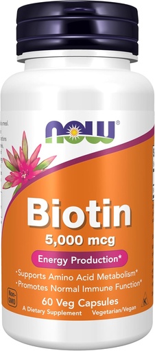 [BRSWIYYPOMNWE3LA] NOW Foods Supplements, Biotin 5,000 mcg, Amino Acid Metabolism*, Energy Production*, 60 Veg Capsules