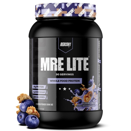 [BRSWGEDRAQARA33H] REDCON1 MRE Lite Whole Food Protein Powder, Blueberry Cobbler - Low Carb & Whey Free Meal Replacement with Animal Protein Blends - Easy to Digest Supplement Made with MCT Oils (30 Servings)