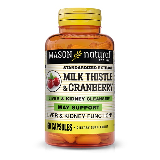 [BRSWIZT2OIDQC33E] MASON NATURAL Milk Thistle/Cranberry Liver & Kidney Cleanser - Supports Healthy Liver & Kidney Function, Cleanse and Detox, 60 Capsules