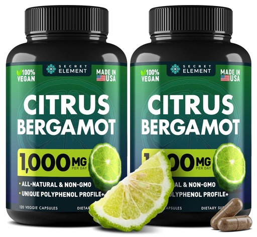 [BRSRAYD7ARYAA3A4] (2 PACK) Citrus Bergamot Extract 1000mg - Citrus Bergamot Supplement for Circulatory Health, Immunity, and Graceful Aging - 2x the potency of Citrus Bergamot 500mg - 240 Vegan Citrus Bergamot Capsules