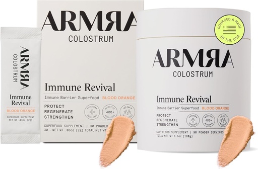 [BRSRAATRAUFBMHT7] ARMRA ColostrumTM Premium Powder, Grass Fed, Gut Health Bloating Immunity Skin & Hair, Contains 400+ Bioactive Nutrients, Keto, Gluten & Fat Free (Blood Orange Bundle tención 120 Servings)