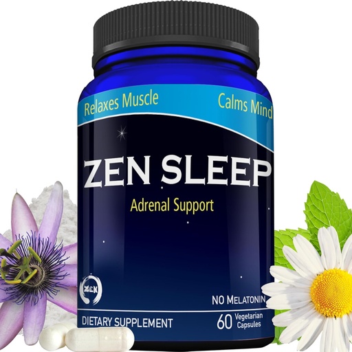 [BRSW2EI6A4BGEADA] Zen Sleep | Non-Addictive Sleep Aid w/Adrenal Support. Contains Magnesium and Organic Herbs; Chamomile, Lemon Balm, Passion Flower, No melatonin