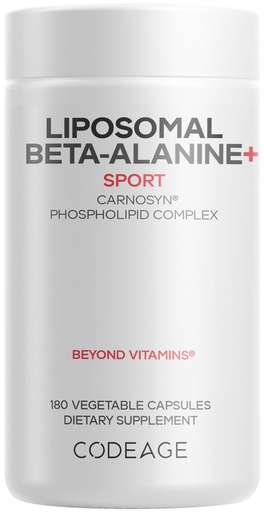 [BRSRMCTQO54GM2AU] Codeage Liposomal Beta-Alanine Supplement - CarnoSyn Beta-Alanine - 2-Month Supply - Liposomal Delivery - Pre Workout, Post Workout and Sport Supplementation - Non-GMO - 180 Capsules