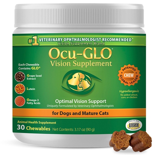 [BRSWYHYLOV4BMDQ6] Ocu-GLO Cat & Dog Supplement for Eye Support - Chewable Vision Vitamins Supplements for Large and Small Pets Care with Lutein, Omega-3 Fatty Acids, Grape Seed Extract & Antioxidants