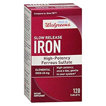 [BRSWKYI5AF7WOAIZ] Walgreens Iron Slow Release High Potency Ferrous Sulfate 45mg, Tablets, 120 ea