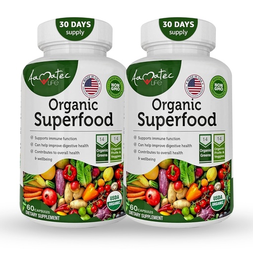[BRSROZTYDN5BO33U] Organic Superfood Greens Fruits and Veggies Complex - Dietary Supplement with 14 Greens &14 Vegetables with Alfalfa Rich in Antioxidants Organic Ingredients Non-GMO (120 Count Pack of 2)