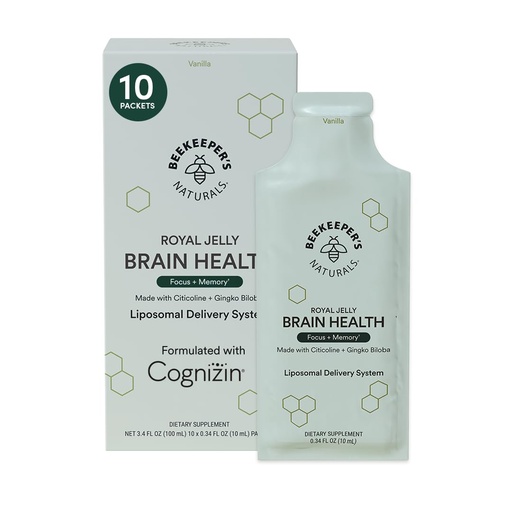 [BRSRAZQPOQMGYEL3] Nootropic Brain supplement by Beekeeper's Naturals, 500 mg Citocoline, Ginkgo Biloba, Bacopa Monnieri & Royal Jelly, Supports Focus & Memory, Easier Absorption, Plus a Tasty Vanilla Flavor, 10ct
