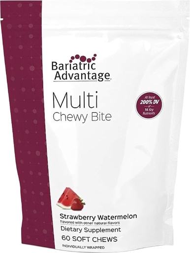 [BRSWG2YHCIMR6DLX] Bariatric Advantage Multi Chewy Bite - Soft Chew Multivitamin for Bariatric Surgery Patients - Chewable Multivitamin with Folic Acid, Vitamin D3 & More - Strawberry Watermelon Flavor - 60 Count