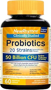 [BRSRAGATOQGRQCI3] NewRhythm Probiotics 50 Billion CFU 20 Strains, 60 Veggie Capsules, Targeted Release Technology, Stomach Acid Resistant, No Need for Refrigeration, Non-GMO, Gluten Free (Pack of 2)