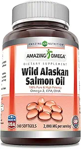 [BRSROGI3DJ7AK2TX] Amazing Omega Wild Alaskan Salmon Oil 2000mg Per Serving Softgels Supplement (360)