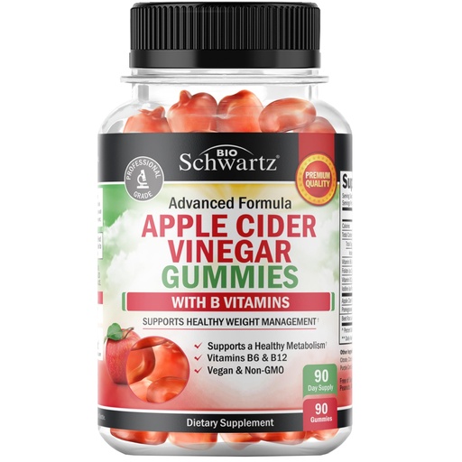 [BRSWYZTQCADRMYL3] Apple Cider Vinegar Gummies for Weight Loss - ACV Gummies with The Mother for Women & Men - Energy Boost Bloat Digestive & Immune Support - Vitamin B12 B6 B 9 Folic Acid - Vegan Detox Cleanse -90Ct